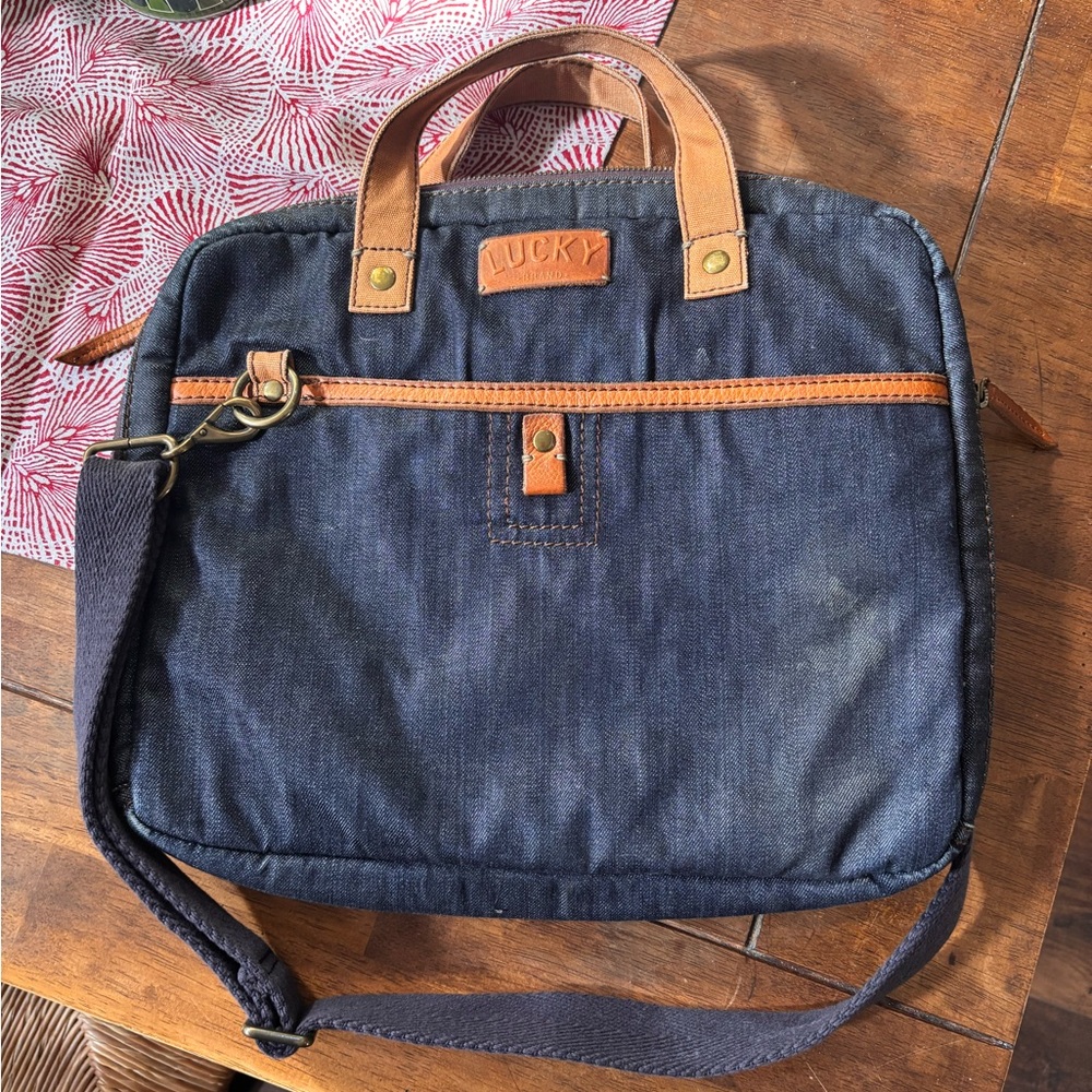 Vintage Lucky Brand Denim and Leather Messenger Bag